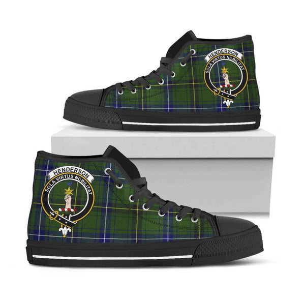 Scottish Henderson Clan Crest Tartan High Top Shoes Black Sole Tartan Plaid