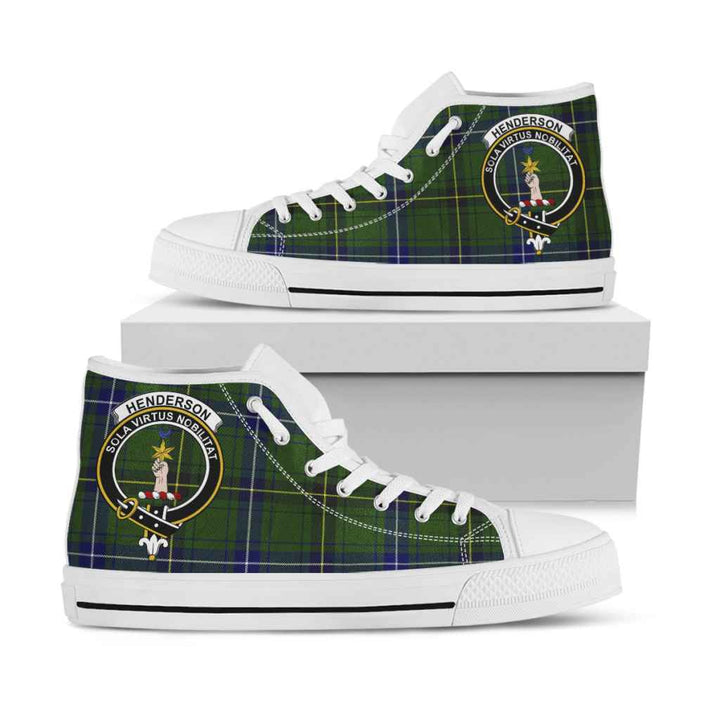 Scottish Henderson Clan Crest Tartan High Top Shoes White Sole Tartan Plaid