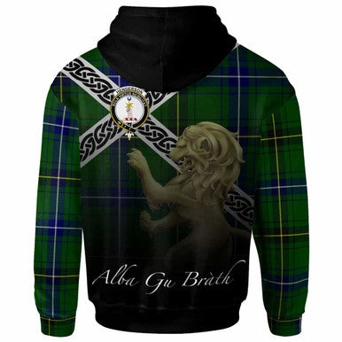 Scottish Henderson Clan Crest Tartan Hoodie - Scotland Lion Back Side Tartan Plaid