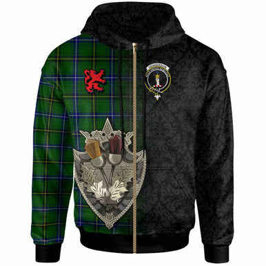 Scottish Henderson Clan Crest Tartan Hoodie - Half Thistle Flowers Celtic Design Zip-up Tartan Plaid