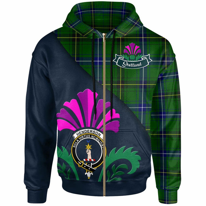 Scottish Henderson Clan Crest Tartan Hoodie - Scotland Thistle Style Zip-up Tartan Plaid