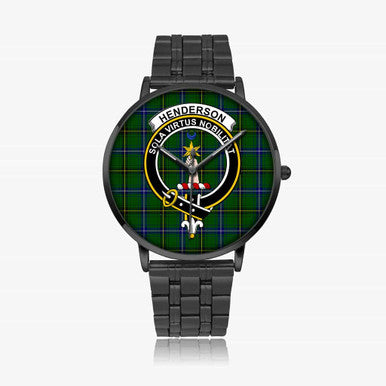 Scottish Henderson Clan Crest Tartan Instafamous Steel Quartz Watches Tartan Plaid Black 1