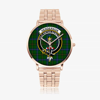 Scottish Henderson Clan Crest Tartan Instafamous Steel Quartz Watches Tartan Plaid Rose Gold 1