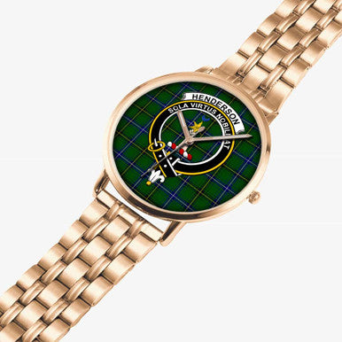 Scottish Henderson Clan Crest Tartan Instafamous Steel Quartz Watches Tartan Plaid Rose Gold 2