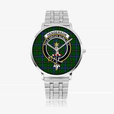 Scottish Henderson Clan Crest Tartan Instafamous Steel Quartz Watches Tartan Plaid Silver 1