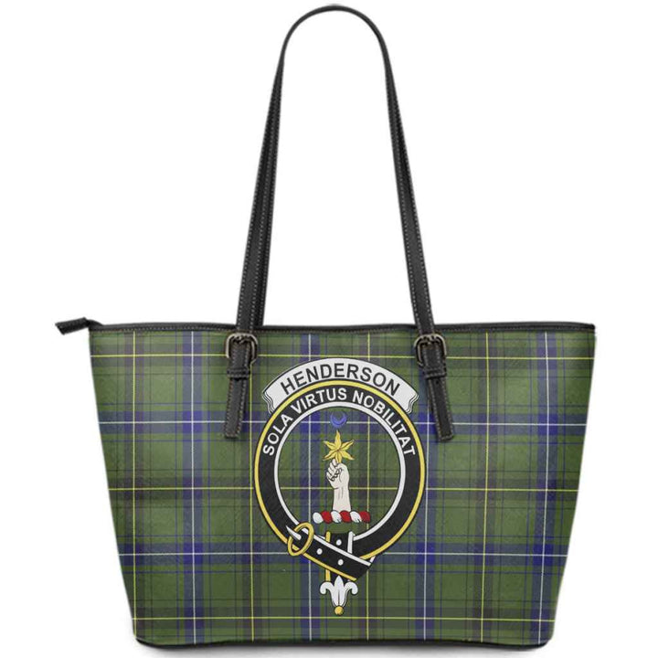 Scottish Henderson Clan Crest Tartan Leather Tote Tartan Plaid