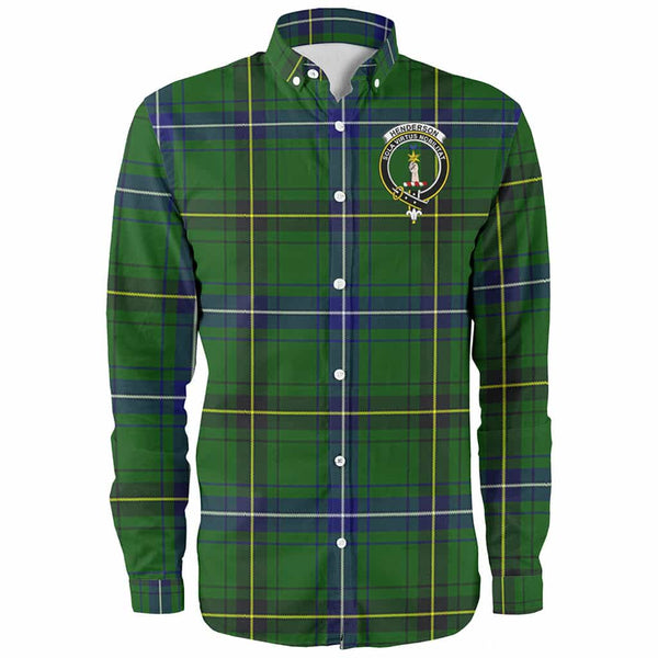 Scottish Henderson Clan Crest Tartan Long Sleeve Shirt Front Side Tartan Plaid