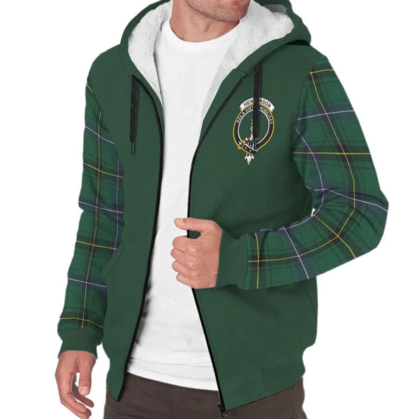 Scottish Henderson Clan Crest Tartan Plaid Sleeve Sherpa Hoodie