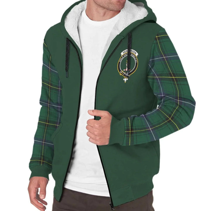 Scottish Henderson Clan Crest Tartan Plaid Sleeve Sherpa Hoodie
