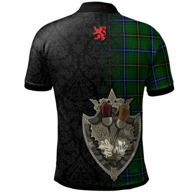 Scottish Henderson Clan Crest Tartan Polo Shirt - Half Thistle Flowers Celtic Design Back Side Tartan Plaid