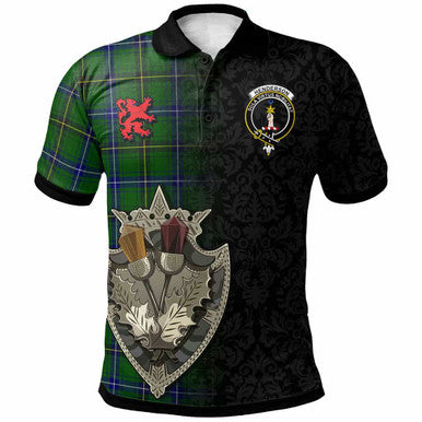 Scottish Henderson Clan Crest Tartan Polo Shirt - Half Thistle Flowers Celtic Design Front Side Tartan Plaid