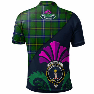 Scottish Henderson Clan Crest Tartan Polo Shirt - Scotland Thistle Style Back Side Tartan Plaid