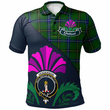 Scottish Henderson Clan Crest Tartan Polo Shirt - Scotland Thistle Style Front Side Tartan Plaid