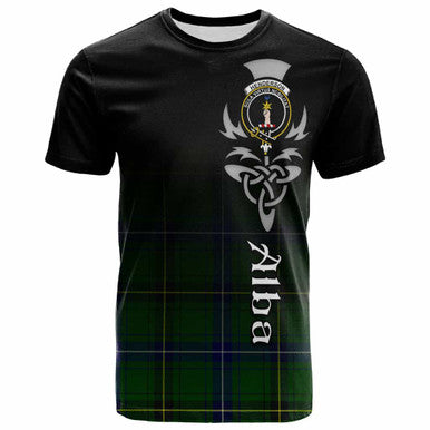 Scottish Henderson Clan Crest Tartan T-Shirt - Alba Gu Brath Family Crest Celtic Inspired Front Side Tartan Plaid