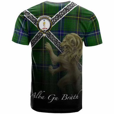 Scottish Henderson Clan Crest Tartan T-Shirt - Celtic With Scotland Lion Back Side Tartan Plaid
