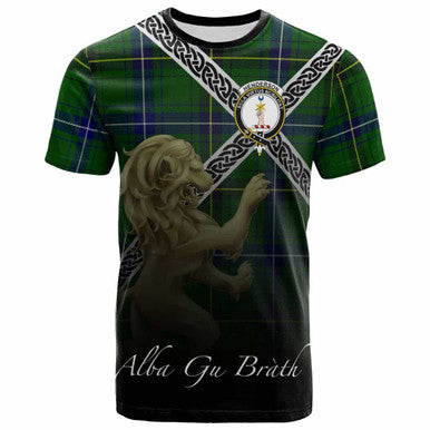 Scottish Henderson Clan Crest Tartan T-Shirt - Celtic With Scotland Lion Front Side Tartan Plaid