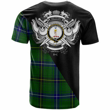 Scottish Henderson Clan Crest Tartan T-Shirt - Military Logo Back Side Tartan Plaid