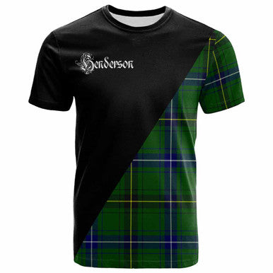 Scottish Henderson Clan Crest Tartan T-Shirt - Military Logo Front Side Tartan Plaid