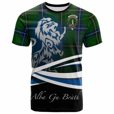 Scottish Henderson Clan Crest Tartan T-Shirt - Scotland Lion Front Side Tartan Plaid