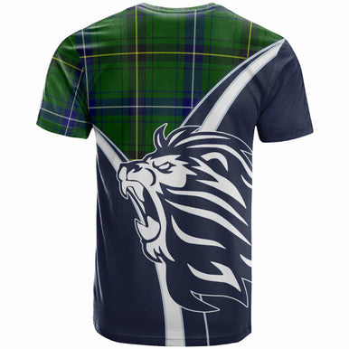 Scottish Henderson Clan Crest Tartan T-Shirt - Scottish Flag With Lion Back Side Tartan Plaid