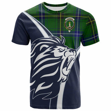 Scottish Henderson Clan Crest Tartan T-Shirt - Scottish Flag With Lion Front Side Tartan Plaid