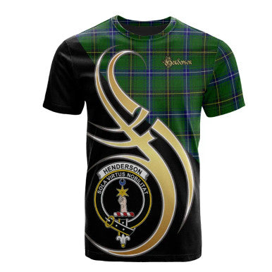 Scottish Henderson Modern Clan Crest Tartan T-Shirt Believe in Me Front Side Tartan Plaid