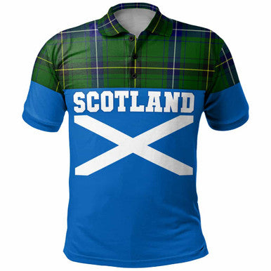 Scottish Henderson Modern Clan Tartan Polo Shirt - Lion Rampant of Scotland With Flag Front Side Tartan Plaid