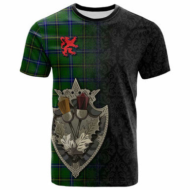 Scottish Henderson Modern Clan Tartan T-Shirt - Half Thistle Flowers Celtic Design Front Side Tartan Plaid