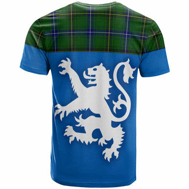 Scottish Henderson Modern Clan Tartan T-Shirt - Lion Rampant of Scotland With Flag Back Side Tartan Plaid