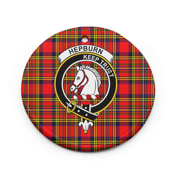 Scottish Hepburn Clan Crest Tartan Ceramic Ornament Circle Shape Tartan Plaid