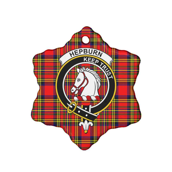 Scottish Hepburn Clan Crest Tartan Ceramic Ornament Snow Flake Shape Tartan Plaid