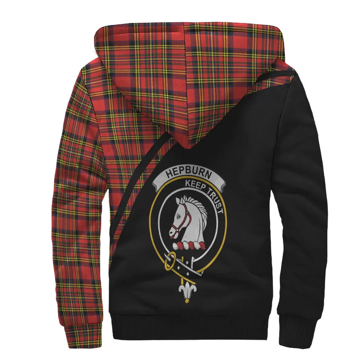 Scottish Hepburn Clan Crest Tartan Curve Sherpa Hoodie