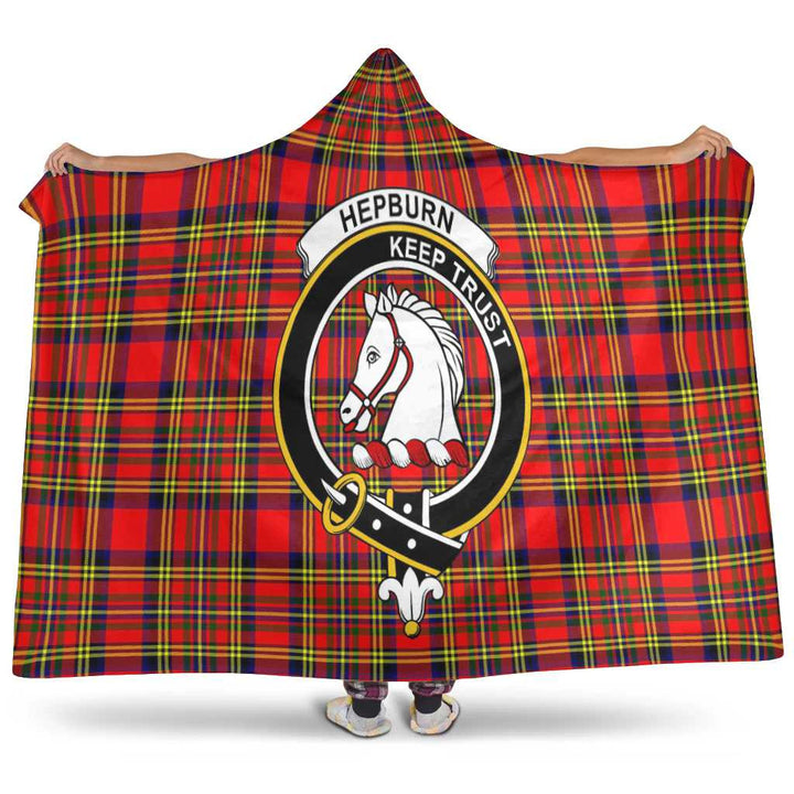 Scottish Hepburn Clan Crest Tartan Hooded Blanket Tartan Plaid 1