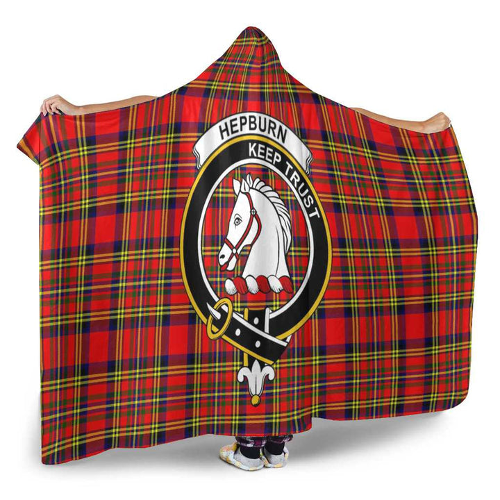 Scottish Hepburn Clan Crest Tartan Hooded Blanket Tartan Plaid 2