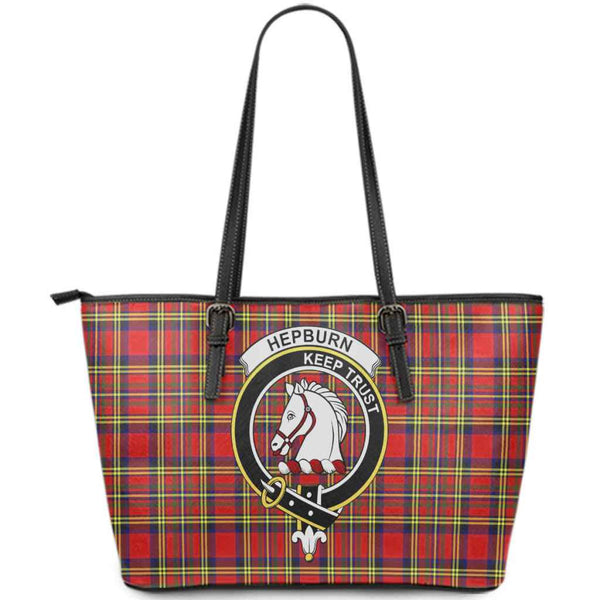 Scottish Hepburn Clan Crest Tartan Leather Tote Tartan Plaid