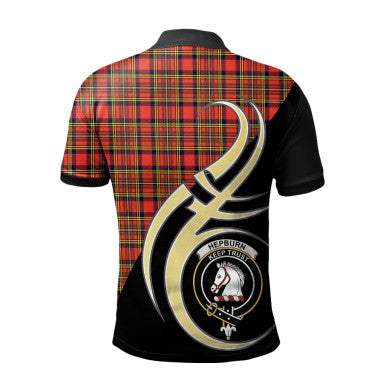 Scottish Hepburn Clan Crest Tartan Polo Shirt Believe in Me Back Side Tartan Plaid