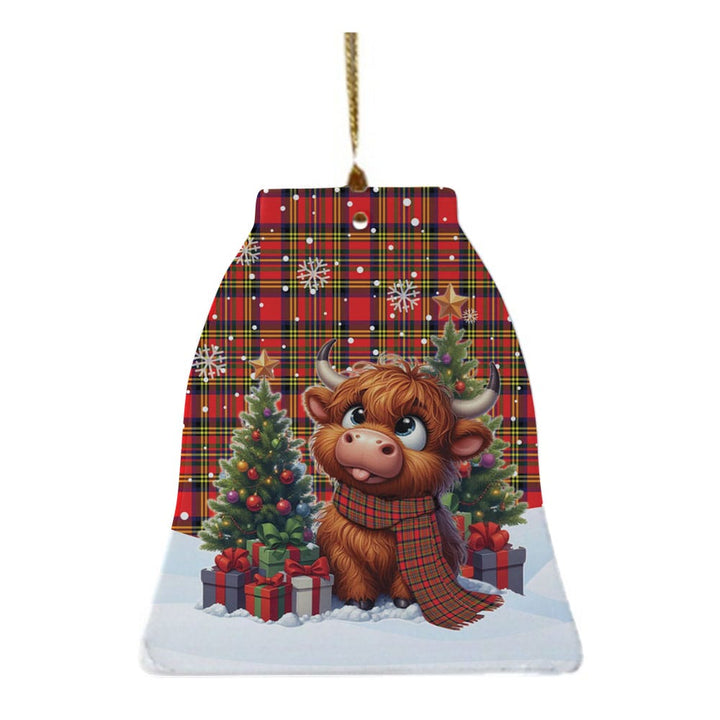Scottish Hepburn Clan Tartan Ceramic Ornament Cute Highland Cow Christmas Bell Style Tartan Plaid