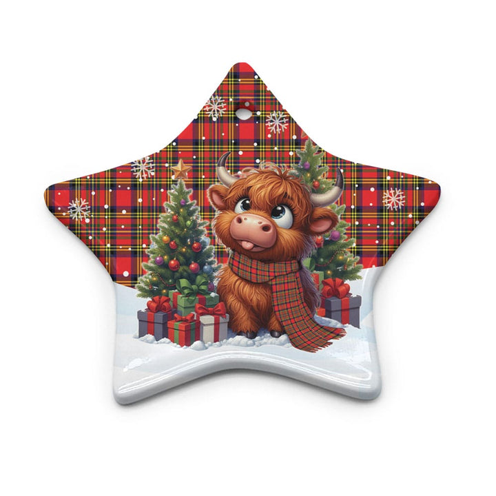 Scottish Hepburn Clan Tartan Ceramic Ornament Cute Highland Cow Christmas Star Style Tartan Plaid