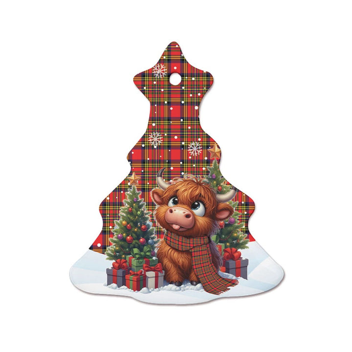 Scottish Hepburn Clan Tartan Ceramic Ornament Cute Highland Cow Christmas Tree Style Tartan Plaid
