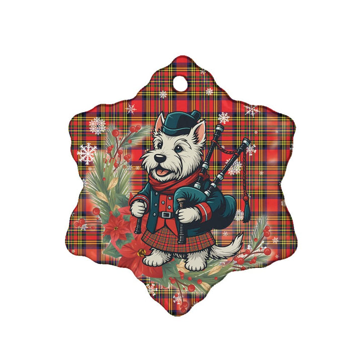Scottish Hepburn Clan Tartan Ceramic Ornament Cute Scottish Terrier Dog Snow Flake Style Tartan Plaid