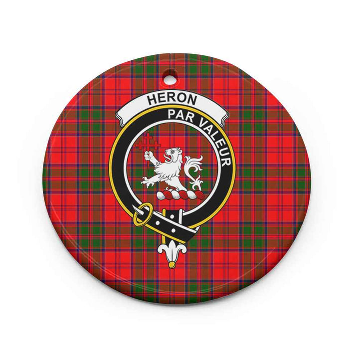 Scottish Heron Clan Crest Tartan Ceramic Ornament Circle Shape Tartan Plaid