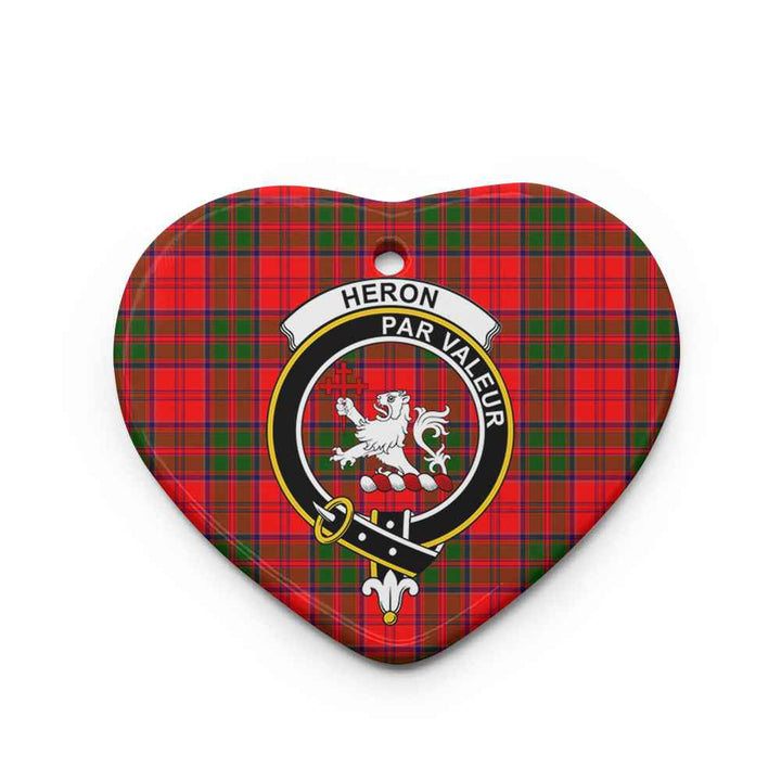 Scottish Heron Clan Crest Tartan Ceramic Ornament Heart Shape Tartan Plaid