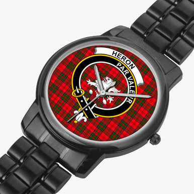 Scottish Heron Clan Crest Tartan Folding Clasp Steel Quartz Watches Tartan Plaid Black 2