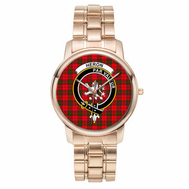 Scottish Heron Clan Crest Tartan Folding Clasp Steel Quartz Watches Tartan Plaid Rose Gold 1