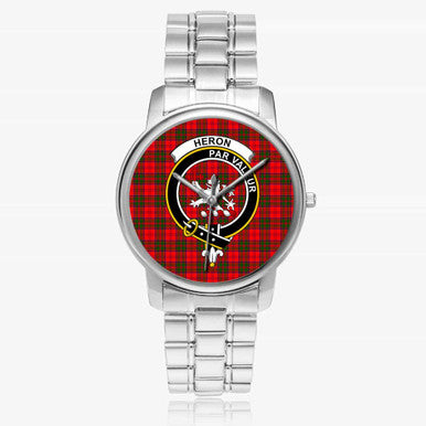 Scottish Heron Clan Crest Tartan Folding Clasp Steel Quartz Watches Tartan Plaid Silver 1