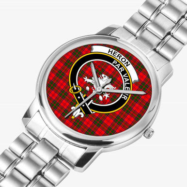 Scottish Heron Clan Crest Tartan Folding Clasp Steel Quartz Watches Tartan Plaid Silver 2