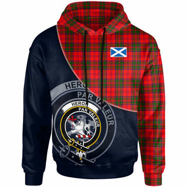 Scottish Heron Clan Crest Tartan Hoodie - Bend Style Front Side Tartan Plaid
