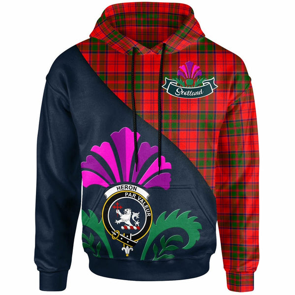 Scottish Heron Clan Crest Tartan Hoodie - Scotland Thistle Style Front Side Tartan Plaid