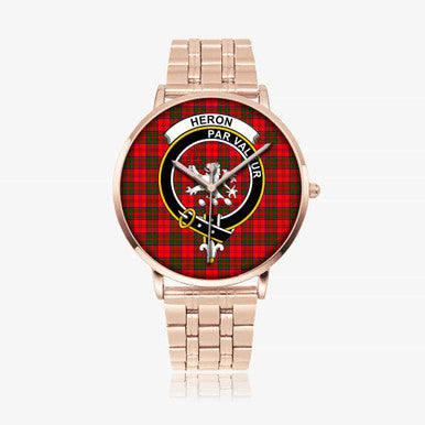 Scottish Heron Clan Crest Tartan Instafamous Steel Quartz Watches Tartan Plaid Rose Gold 1