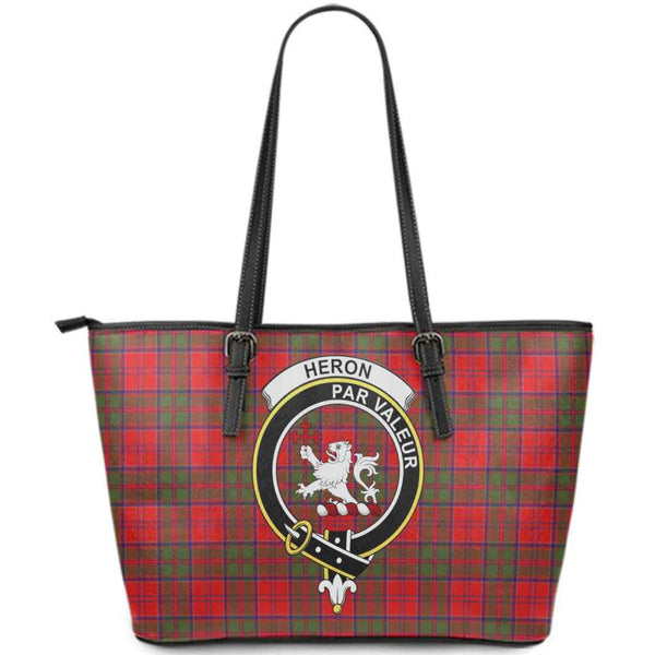 Scottish Heron Clan Crest Tartan Leather Tote Tartan Plaid
